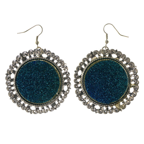 Glitter Sparkle Dangle-Earrings Blue & Silver-Tone Colored #LQE2412
