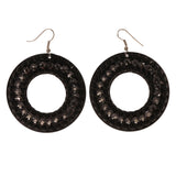 Black & Silver-Tone Colored Metal Dangle-Earrings With Crystal Accents #LQE2413