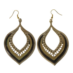 Glitter Sparkle Dangle-Earrings Gold-Tone & Brown Colored #LQE2416