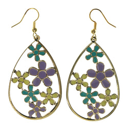 Flower Dangle-Earrings Gold-Tone & Multi Colored #LQE2418