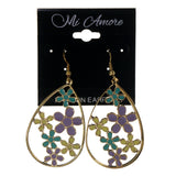 Flower Dangle-Earrings Gold-Tone & Multi Colored #LQE2418