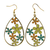 Flower Dangle-Earrings Gold-Tone & Multi Colored #LQE2419