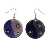 Purple & Silver-Tone Colored Metal Dangle-Earrings With Crystal Accents #LQE2422