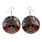 Sugar Skull Star Rose Dangle-Earrings Colorful & Silver-Tone Colored #LQE2424