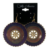 Glitter Sparkle Dangle-Earrings Purple & Gold-Tone Colored #LQE2429