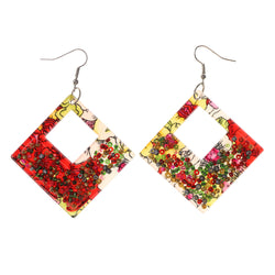 Flower Dangle-Earrings With Bead Accents Red & Multi Colored #LQE2430