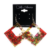 Flower Dangle-Earrings With Bead Accents Red & Multi Colored #LQE2430