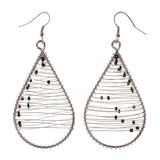 Silver-Tone & Black Colored Metal Dangle-Earrings With Bead Accents #LQE2433