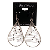 Silver-Tone & Black Colored Metal Dangle-Earrings With Bead Accents #LQE2433