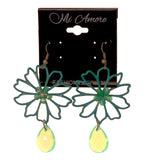 Flower Dangle-Earrings With Bead Accents Green & Blue Colored #LQE2438