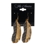 Feather Zebra Print Glitter Dangle-Earrings Gold-Tone & Silver-Tone