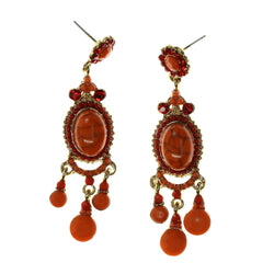 Orange & Gold-Tone Metal -Dangle-Earrings Stone Accents #LQE2440