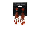 Orange & Gold-Tone Metal -Dangle-Earrings Stone Accents #LQE2440