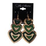 Glitter Sparkle Heart Dangle-Earrings Green & Gold-Tone Colored #LQE2441