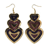 Glitter Sparkle Heart Dangle-Earrings Purple & Gold-Tone Colored #LQE2442