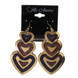 Glitter Sparkle Heart Dangle-Earrings Purple & Gold-Tone Colored #LQE2442