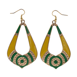 Green & Yellow Colored Metal Dangle-Earrings #LQE2444