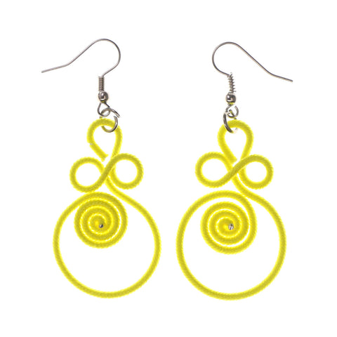 Yellow & Silver-Tone Colored Fabric Dangle-Earrings #LQE2452