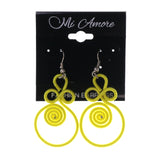 Yellow & Silver-Tone Colored Fabric Dangle-Earrings #LQE2452