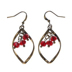 Gold-Tone & Red Colored Metal Dangle-Earrings With Bead Accents #LQE2453