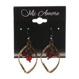 Gold-Tone & Red Colored Metal Dangle-Earrings With Bead Accents #LQE2453