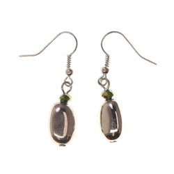Silver-Tone & Green Colored Metal Dangle-Earrings With Bead Accents #LQE2454