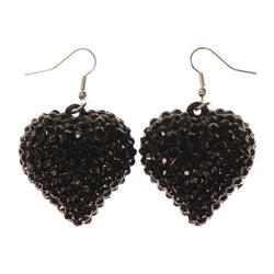 Heart Dangle-Earrings With Crystal Accents  Black Color #LQE2455