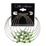 Silver-Tone & Green Colored Metal Dangle-Earrings With Bead Accents #LQE2458