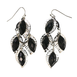 Leaf Chandelier-Earrings Crystal Accents Silver-Tone & Black #LQE2459