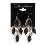 Leaf Chandelier-Earrings Crystal Accents Silver-Tone & Black #LQE2459