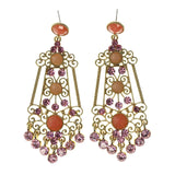 Gold-Tone & Pink Colored Metal Dangle-Earrings With Crystal Accents #LQE2460