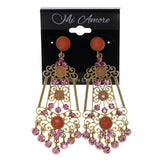 Gold-Tone & Pink Colored Metal Dangle-Earrings With Crystal Accents #LQE2460