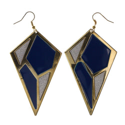 Glitter Sparkle Dangle-Earrings Gold-Tone & Blue Colored #LQE2461