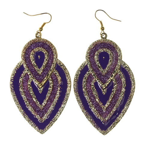 Glitter Sparkle Dangle-Earrings Purple & Gold-Tone Colored #LQE2462