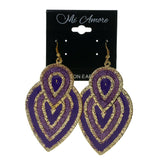 Glitter Sparkle Dangle-Earrings Purple & Gold-Tone Colored #LQE2462