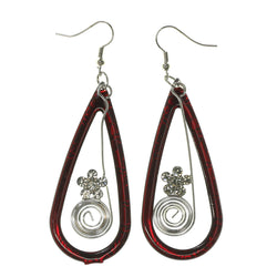 Flower Dangle-Earrings With Crystal Accents Red & Silver-Tone Colored #LQE2463