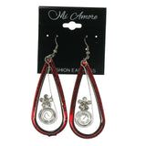 Flower Dangle-Earrings With Crystal Accents Red & Silver-Tone Colored #LQE2463