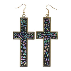 Cross Rainbow Glitter Dangle-Earrings Black & Multi Colored #LQE2472