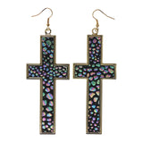 Cross Rainbow Glitter Dangle-Earrings Black & Multi Colored #LQE2472