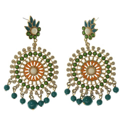 Flower Dangle-Earrings With Bead Accents Gold-Tone & Multi Colored #LQE2474