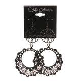 Black & Silver-Tone Colored Metal Dangle-Earrings With Crystal Accents #LQE2475