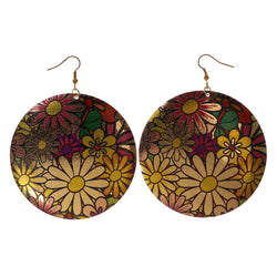 Flower Dangle-Earrings Gold-Tone & Multi Colored #LQE2476