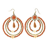 Gold-Tone & Peach Colored Metal Dangle-Earrings With Bead Accents #LQE2478