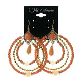 Gold-Tone & Peach Colored Metal Dangle-Earrings With Bead Accents #LQE2478