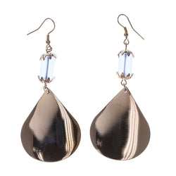 Silver-Tone & Blue Colored Metal Dangle-Earrings With Bead Accents #LQE2482