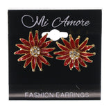 Flower Stud-Earrings With Crystal Accents Red & Gold-Tone Colored #LQE2486