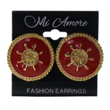 Ship Wheel Stud-Earrings Red & Gold-Tone Colored #LQE2489