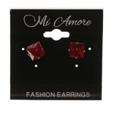 Red & Gold-Tone Colored Metal Stud-Earrings With Crystal Accents #LQE2490
