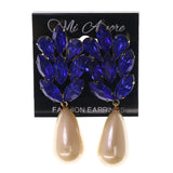 Blue & White Colored Metal Drop-Dangle-Earrings With Crystal Accents #LQE2491