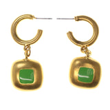 Gold-Tone & Green Colored Metal Drop-Dangle-Earrings #LQE2495